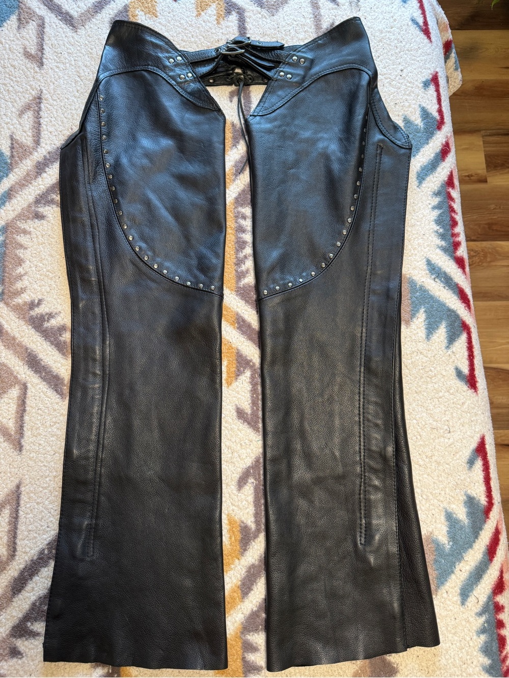 Milwaukee Leather Women's Black Leather Chaps with adjustable thigh lacing